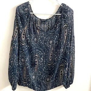 Lucky Brand Blouse Women’s Blue Paisley Sleeve Flowy Peasant Sheer Top L